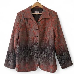 TanJay Textured Floral Jacquard Jacket – Rust Brown Ombré, Size 14